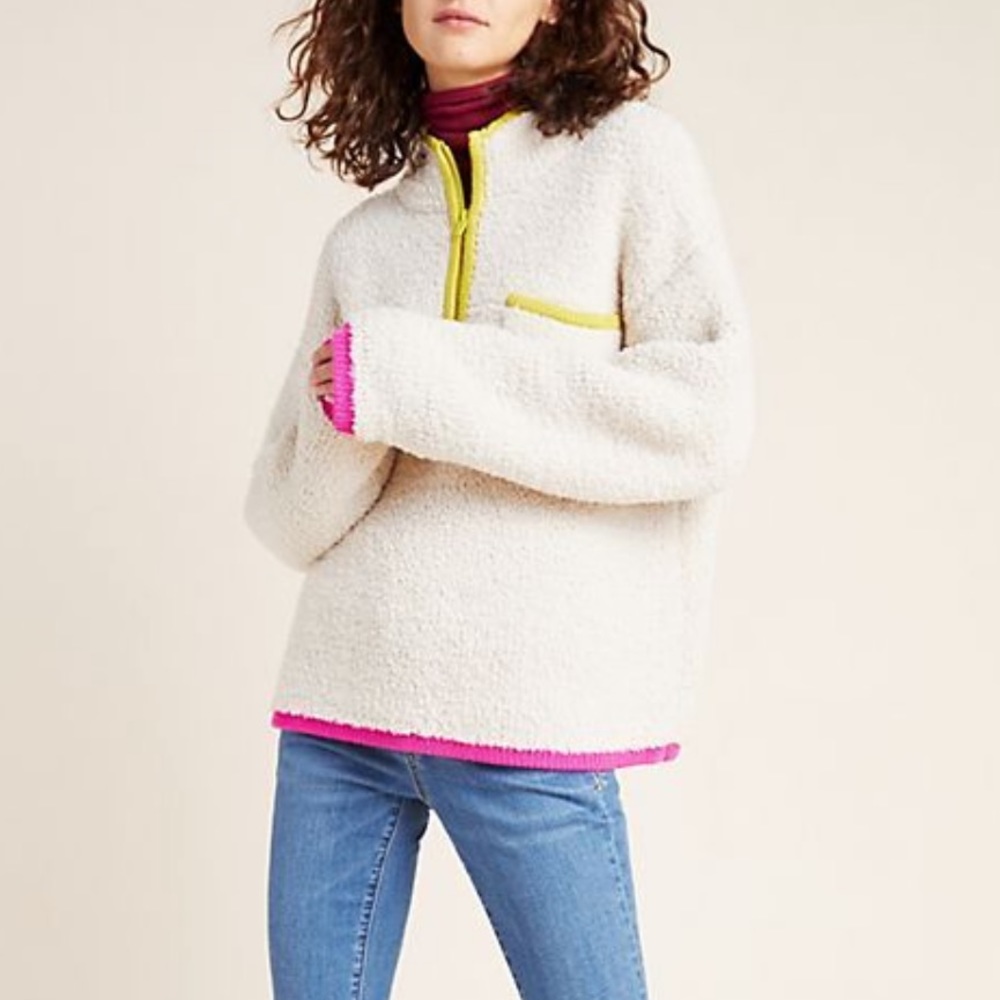 Anthropologie Sherpa neon pullover